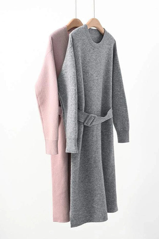 Acrylic Buckle Belted Shift Dress