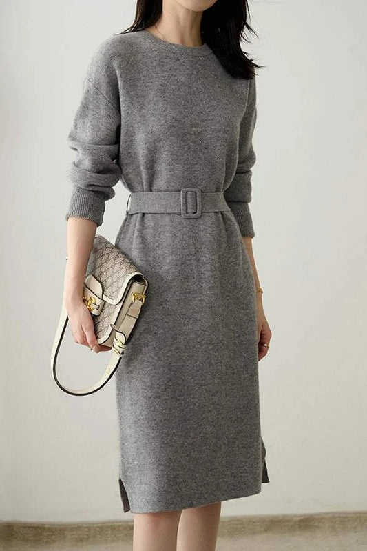 Acrylic Buckle Belted Shift Dress